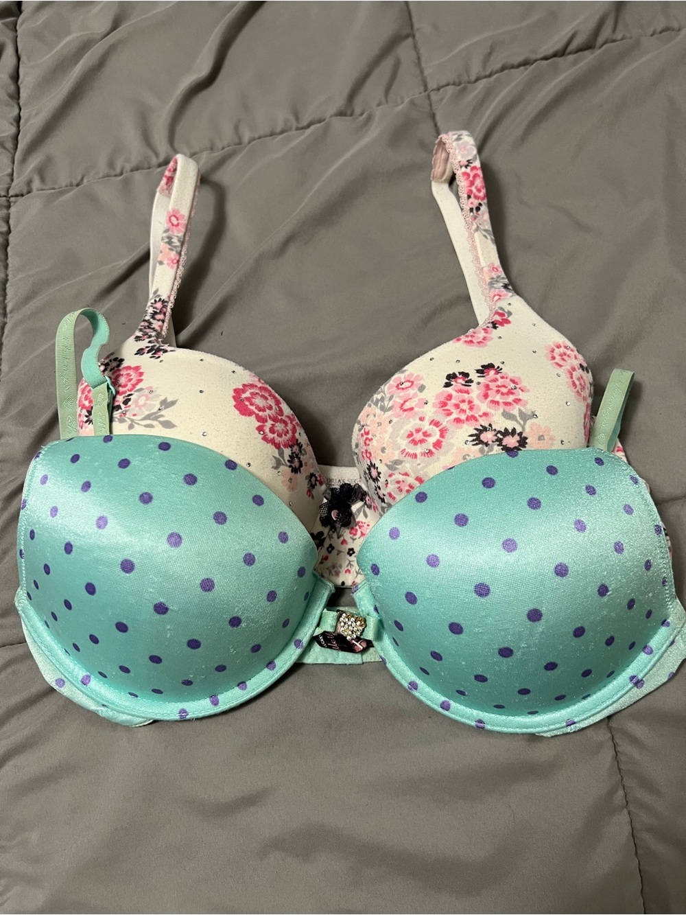 2 pc Victoria's Secret Sexy Little Things Vintage & Lined Demi Bra 36C Floral